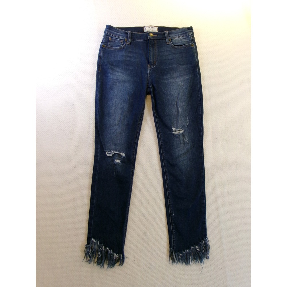 Free People Distressed Fringe Hem Skinny Jeans‎ Dark Wash W28 OB661483